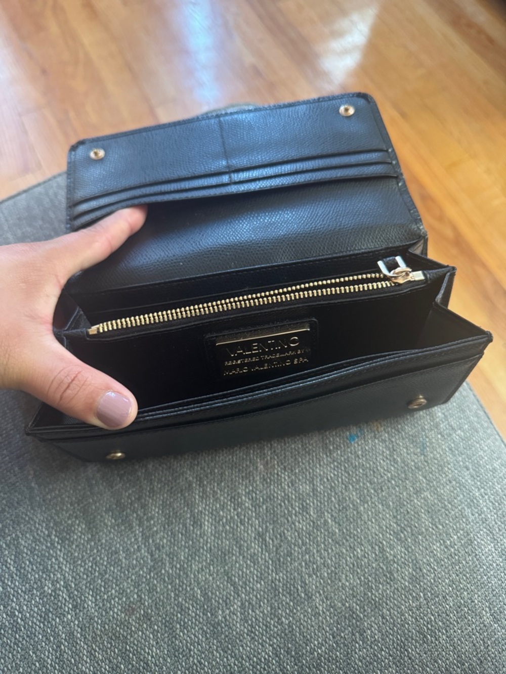 Valentino Black Pebbled Leather Continental Wallet